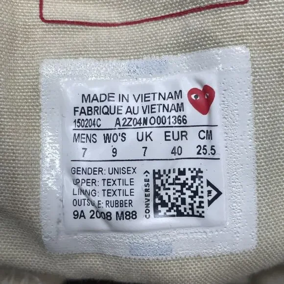 Converse Chuck Taylor All Star 70 High x Comme des Garcons CDG Women’s Size 9 - Picture 7 of 8
